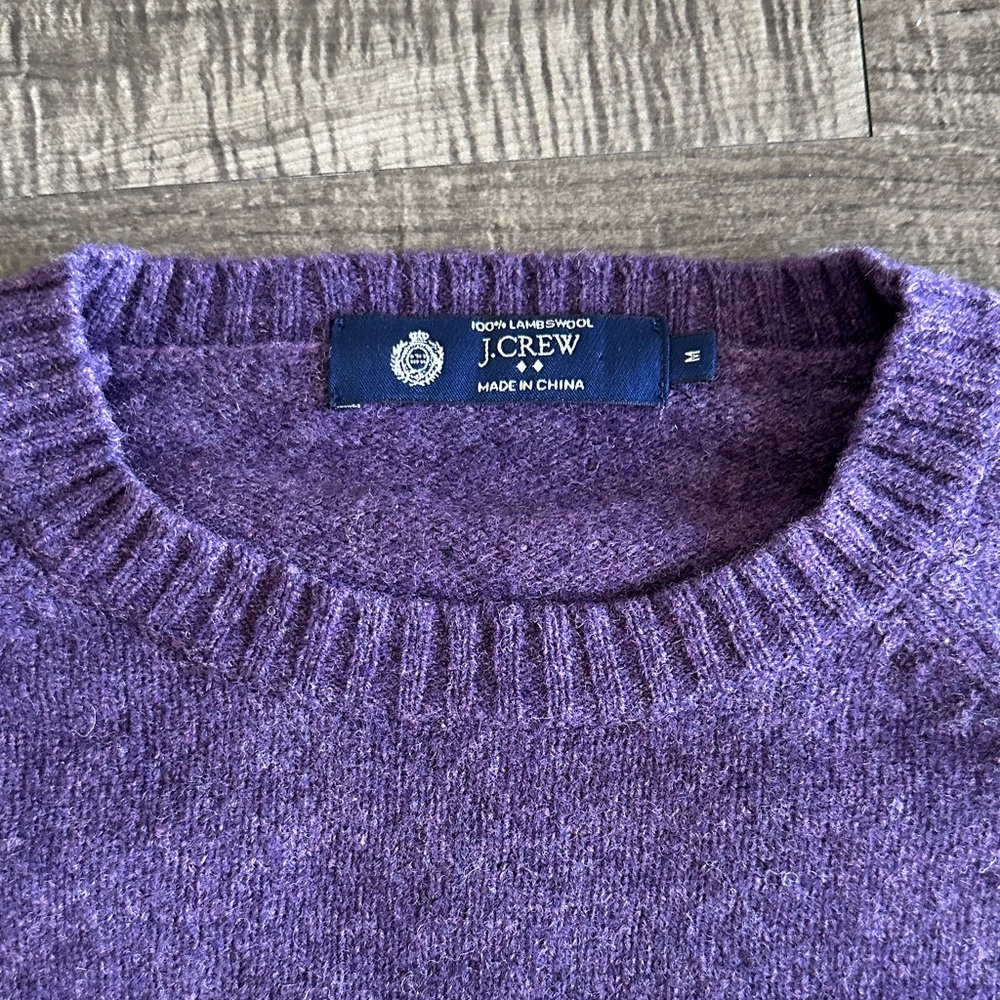 J. Crew Men's Purple 100% Lambswool Crewneck Sweater - Picture 2 of 7